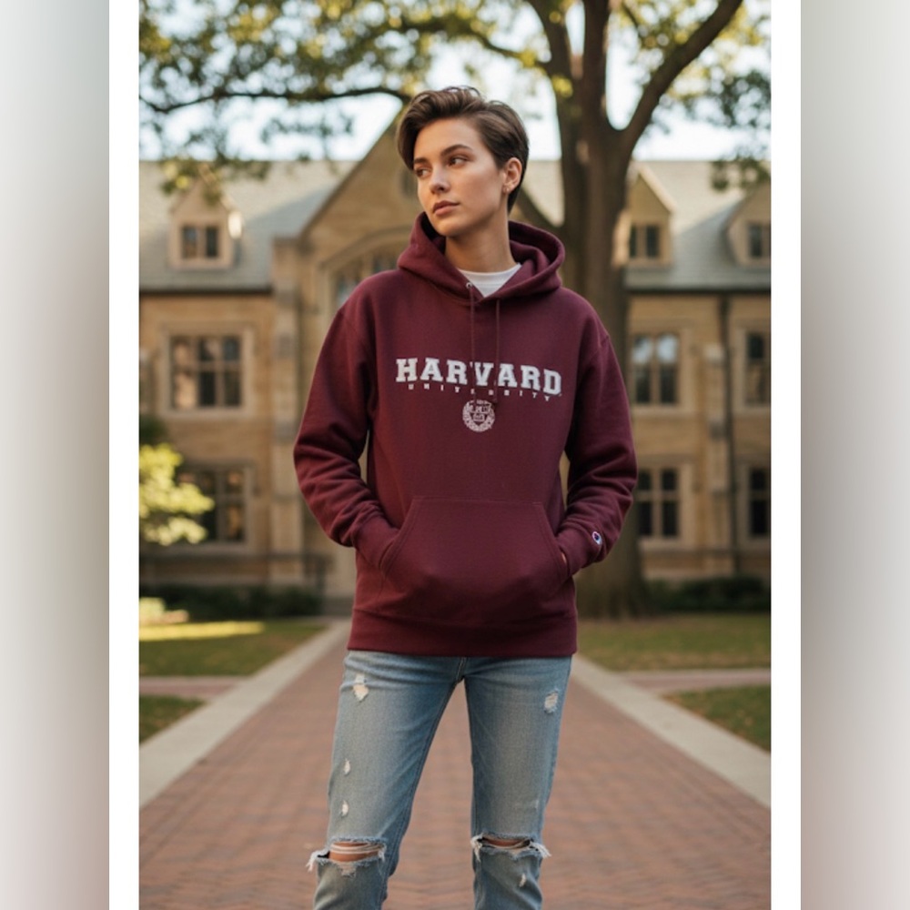 Vintage Burgundy Champion Harvard University Sweatshirt Hoody